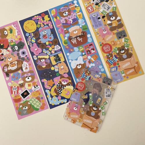 Cute Korea Bear Scene Sticker DIY Scrapbook Bottom Collage Phone Diary Happy Planner Photo Album Gift Sealing Decoration