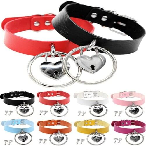 Fashion Lock Key Heart PU Leather Choker Necklaces Women Goth Round Choker Necklace Punk Statement Necklace on Neck Jewelry
