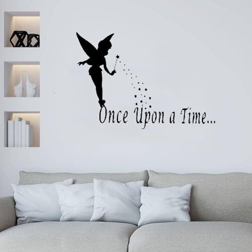 Cartoon once upon a time quote wall stickers for kids rooms decor lovely angle flying with star wall decals vinyl DW7839