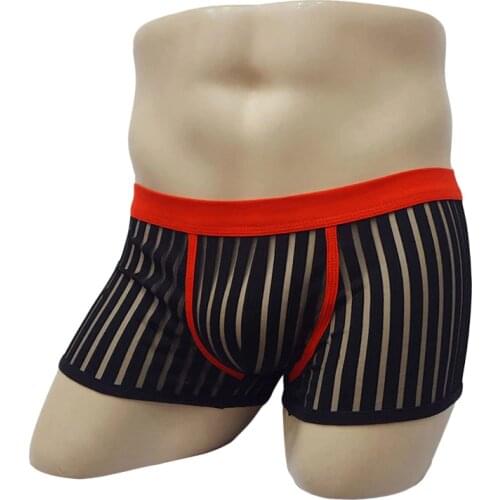 Men Underwear Mesh Striped Breathable Perspective Boxer Cool Sexy Net Transparent Male Panties Underpants Lignerie Boxers Shorts
