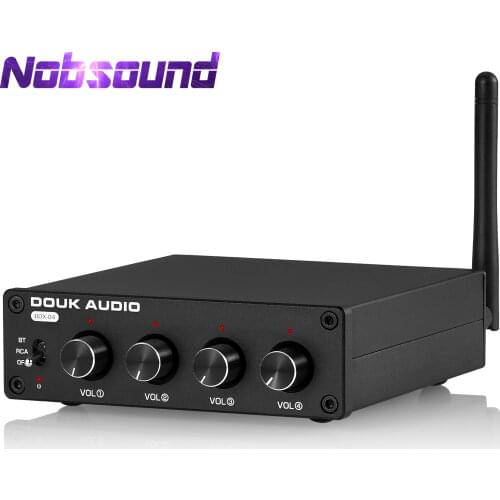 Nobsound Mini Bluetooth 5.0 Stereo Preamp Receiver 4-way RCA Audio Splitter / Switcher Box Selector APTX-HD