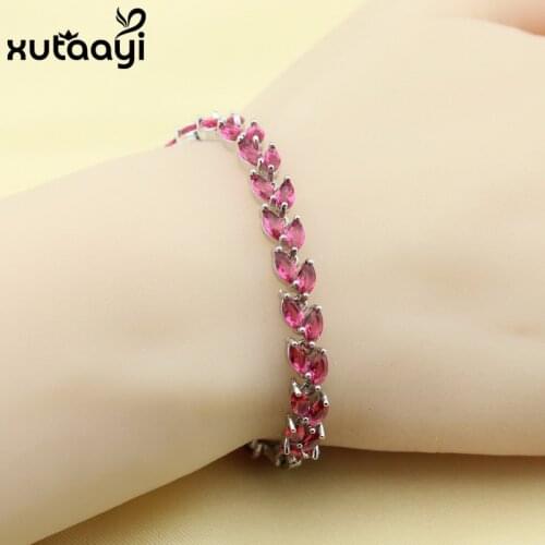 New Fashion Red Created Garnet Silver Overlay Bracelet For Women Adjustable Link Chain Bracelet Length 16+2cm