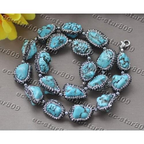 Z11168 18" 25mm Blue Baroque Turquoise Bead CZ Necklace Choker