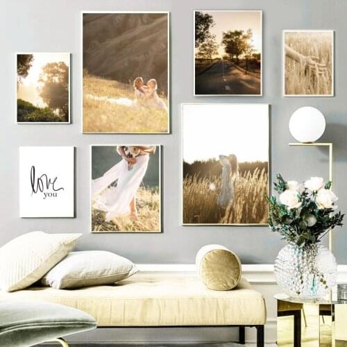 Reed Wheat Girl Autumn Sunset Landscape Wall Art Canvas Painting Nordic Posters And Prints Wall Pictures For Living Room Decor