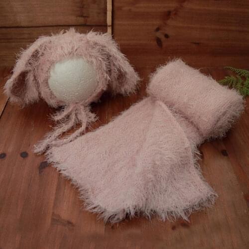 Fluffly Stretch Wrap And Hat Set Newborn Photography Props Knit Layer Cocoon Props Baby Jeresy Stretch Wrap Animal Soft Bonnet