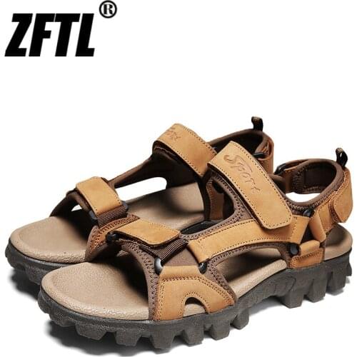 ZFTL Mens Sandals Summer Cowhide Outdoor Mens Hiking sandals Man Sports and Leisure sandals Male beach shoes Casual Non-slip
