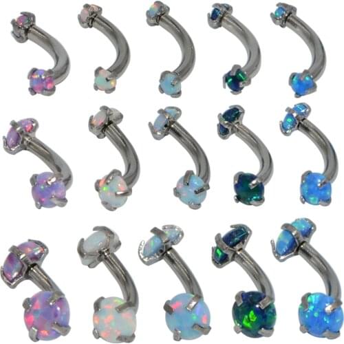 1 PCS Surgical Steel With Opal Stone Circular Bead Ring Eyebrow Ring Ear Tragus Cartilage Earring Body Piercing Jewelry