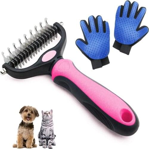 Pet Dog Brush Dog Hair Cleaning Slicker Brush with One Pair of Gentle Brush Glove ,Cleaning All Pet Hair Effectively