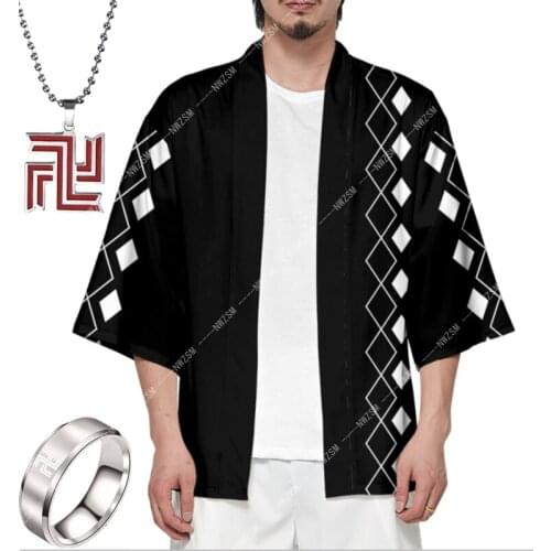 Tokyo Revengers Cosplay Cloak Anime Summer Hanagaki Takemichi Ken Ryuguji Haori Kimono Tee Men Short-sleeve necklace ring suit