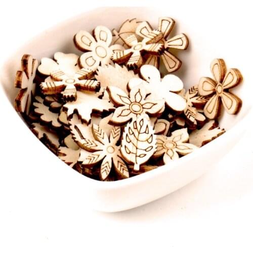 Wooden Natural Flower Leaves Pattern Embellishment Home Decoration Handmade Accessory Scrapbooking Sewing Craft DIY 20mm 50pcs
