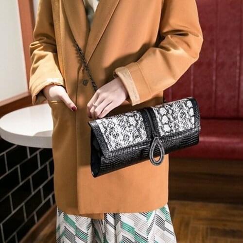 Evening Party Bag Women Envelope Clutch Handbag Luxury Serpentine Small Chain Crossbody Bags Single Shoulder Bag Leather Handbag