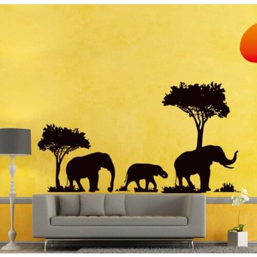 Welcome To Our Neck Of The Woods Vinyl Decal Sunset Cute Cartoon Elephant Wall Stickers Bedroom Living Room Decorative Murals