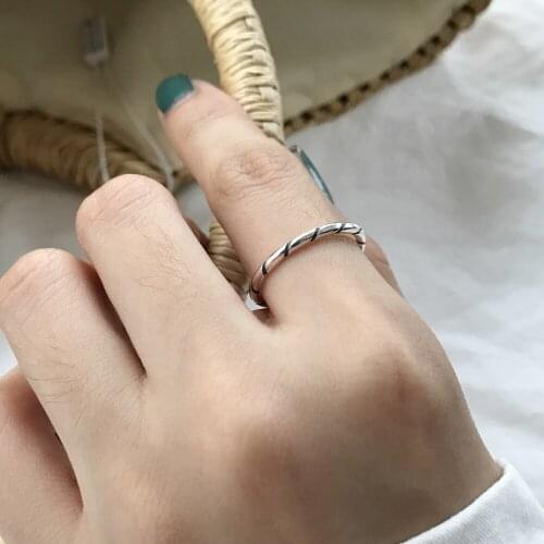Vintage Style Black 925 Sterling Silver Adjustable Twisted Open Dainty Ring Braided Rope Ring Free Size Jewelry Gift for Her