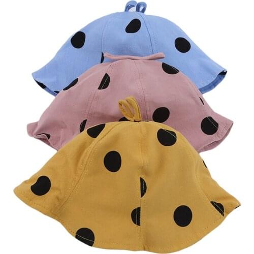 Best Selling Fashion Big Polka Dot Embroidery double-sided Fisherman Hat For Kids Outdoor Sun Protection Bucket Sun Hat Kids