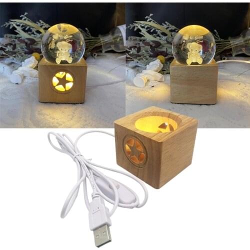 Y8AB Square Wooden 3D Night Light Base Holder LED Display Stand for Crystals Glass Ball Illumination Lighting Accessories