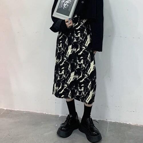 Hip-hop tie-dye skirt y2k streetwear Korean vintage high waist loose casual A-line skirt summer chic Harajuku Mid-calf skirt