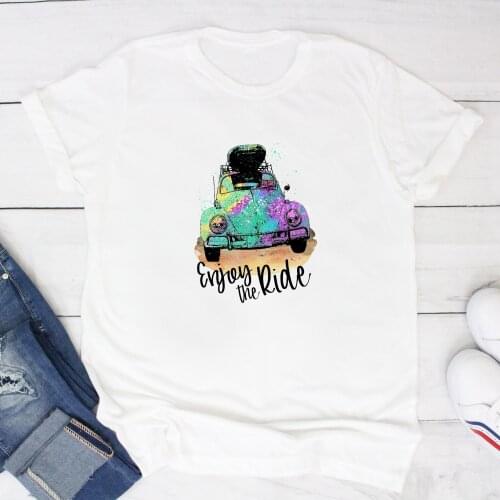 Women T-shirt Enjoy The Ride Print Harajuku Top Casual Ladies Basic O-collar Short Sleeved Women T-shirt Girl,Drop Ship