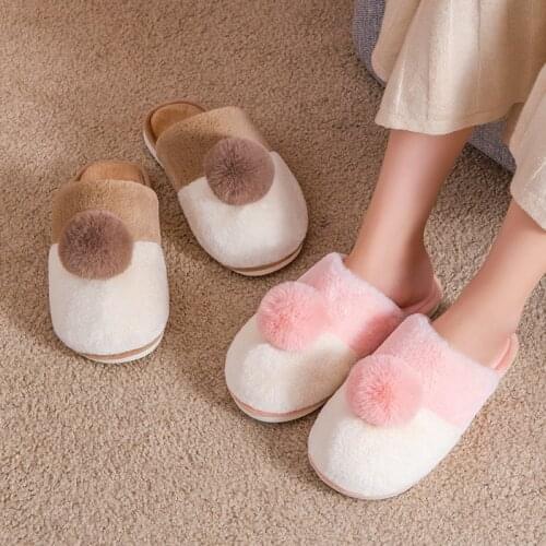 Womens Autumn And Winter Cotton Home Slippers Women Suede Plush House Slippers Ladies Indoor Shoes