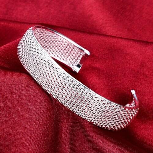 DOTEFFIL 925 Sterling Silver Web Bangle Bracelet For Woman Wedding Engagement Fashion Charm Party Jewelry