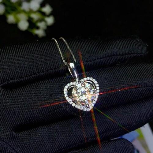 BOEYCJR Heart 925 Silver 1ct/2ct/3ct D color Moissanite VVS Engagement Wedding Pendant Necklace for Women Anniversary Gift