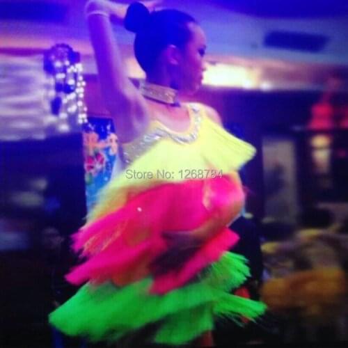 Sexy Latin fringes Dance Dress Women Girls Polyester Flamengo Salsa Samba Tango Ballroom Competition Costume Lady Dance outfits