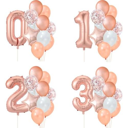 12Pcs Rose Gold 0-9 30Inch Number Foil Balloons Pink Latex Confetti Globos Kids 1st Birthday Decorations Boys Baby Shower Decors