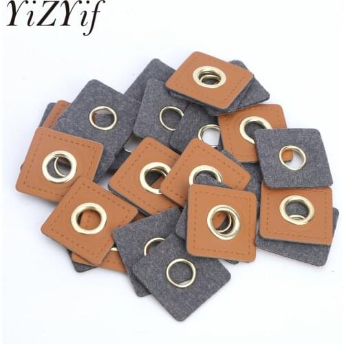 30pc Sewing Applique Clothes Patches Sew On PU Leather Badges Metal Brass Eyelets Grommets Applique DIY Knit Sewing Patch Labels