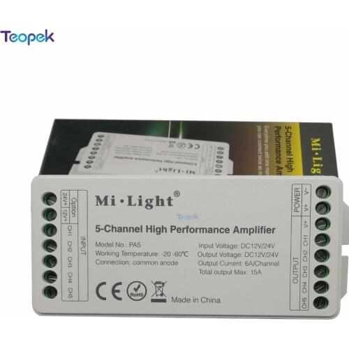 MiBoxer PA5 5-Channel High Performance LED Amplifier DC12-24V 15A For RGB RGBW RGBWW RGB+CCT Led Strip Light