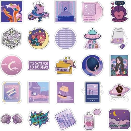 50PCS Cartoon Simple VSCO Purple Girls Kawaii Stickers for Chidren Toy Waterproof Sticker To DIY Laptop Bicycle Helmet Car Decal