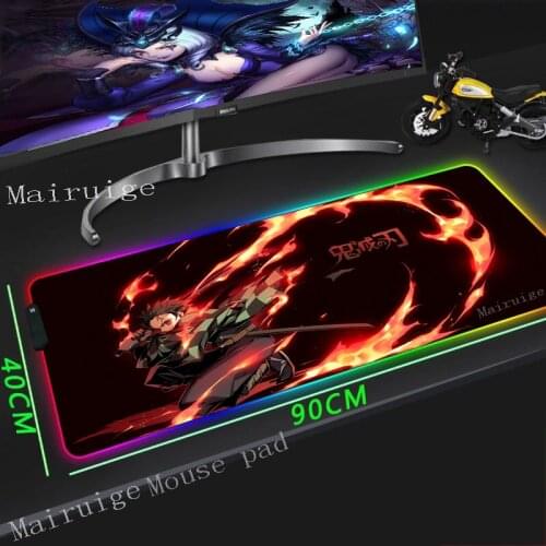 Mairuige Large RGB Mouse Pad Lock Edge Anime Demon Slayer Kimetsu No Yaiba Computer Desk Mat Rubber Non-slip for Csgo Gamer Xxl