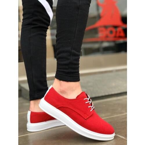 BA0003 Laced Classic Sports Linen Red White High Sole Casual Men Shoes