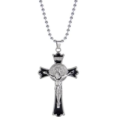 Enamel Cross INRI Religion Long Men Necklaces Pendants Chain Punk for Boyfriend Male Jewelry Creativity Gift Wholesale