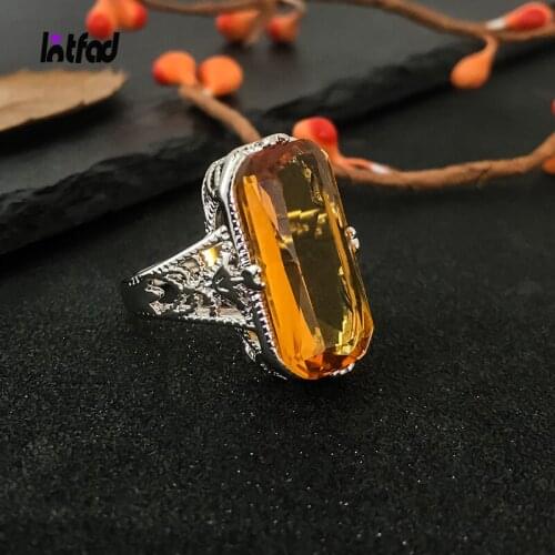 Carved Hollowed-out Design 10*20mm Large Citrine Stone Ring for Men Women 925 Sterling Silver Rings Luxury Fine Jewelry