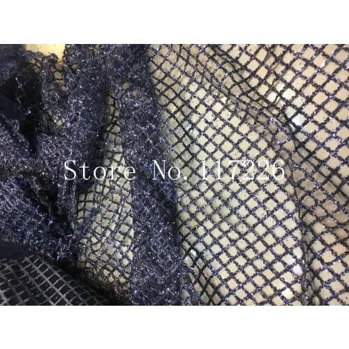 Nice looking african tulle net lace fabric for evening dress 5 yards/lot glued glitter with sequins