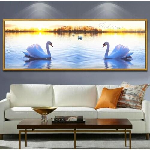 Beautiful Swan Lake Scenery White Swan Wild Horse Living Room Decoration Painting Modern Landscape Painting Sofa Bedroom Bedside