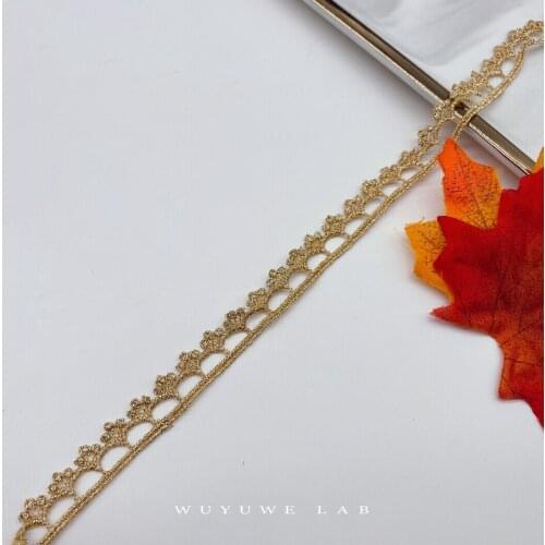 10yards Gold Line Lace Trims Ribbon Fabric for Wedding Dress DIY Skirt Embroidery Bilateral Hollowing Sewing Collar High Quality