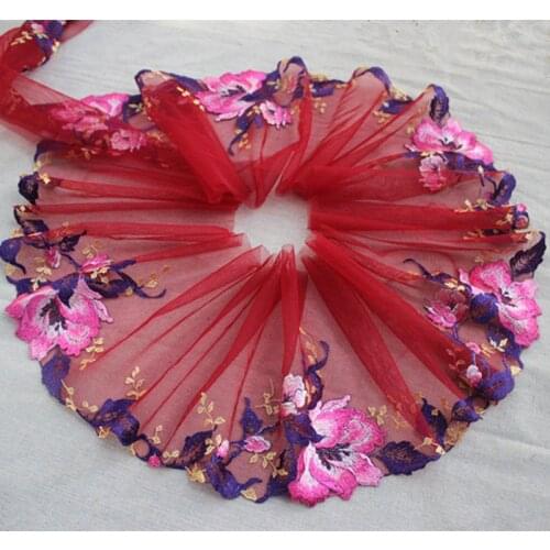 11Meters Lace Trims Retro Dark Red Mesh Flowers Lace Trimming Sewing Supplies Crafts For Kids Bra Clothing Dress Costume