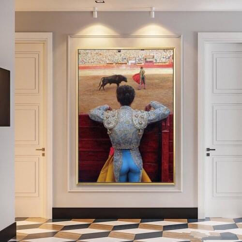 Court Figures Man Spanish Bullfight Scenery Oil Painting On Canvas Home Decor Classical Printed Painting Wall Art Room Picture