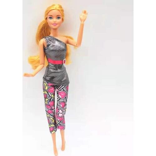 Fashion 11.5" Doll Outfits For Barbie Clothes Silver One-shoulder Shirt Top Lip Print Pants 1/6 BJD Dolls Accessory Kids DIY Toy