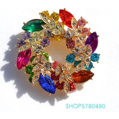 Fashion Jewelry Rhinestone Floral Brooch Multi Coloured Crystal Garland Women Pin Ladies Wedding Dress Ornaments New Style