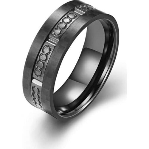 Koaem New Style Carbon Fiber Mens Ring Polka Dot Black And Blue Wedding Band Plating Engagement Rings Stainless Steel Jewelry f