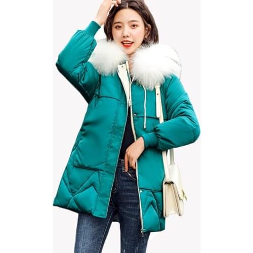 2020New Winter Parka Coat Women Down Cotton Jacket Korean Loose Thick Warm Cotton Padded Faux fur collar Hooded Outerwear Female