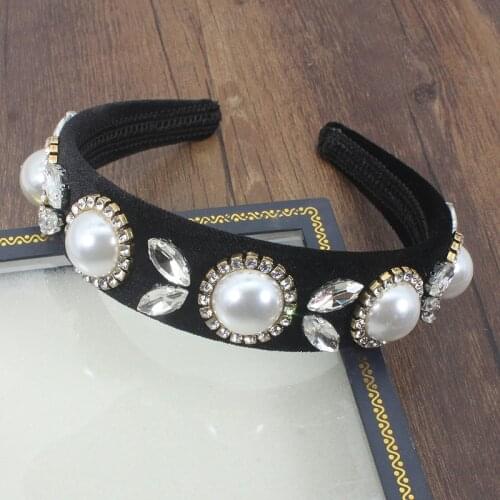 Luxury Velvet Vintage Hair Accessories Baroque Pearl Hair Bands Shiny Rhinestone Crystal Headband For Women Headdress Headpiece