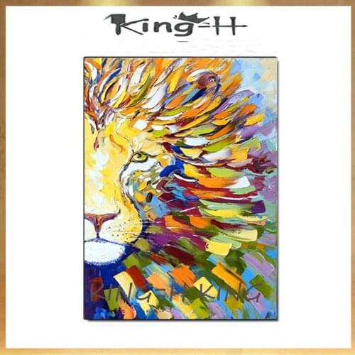 Hand-painted high quality Lion Animal Oil Painting Canvas Painting Wall Art for Living Room Home Decor (No Frame)