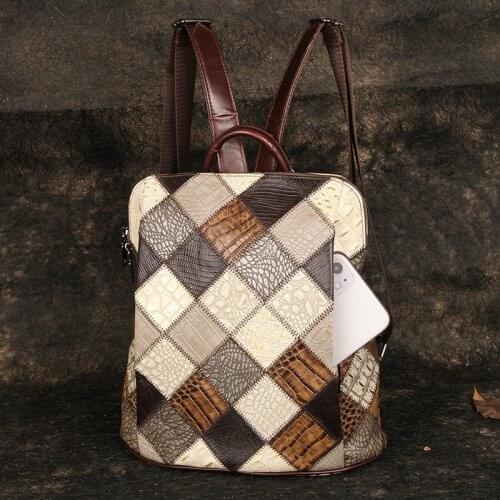 Cobbler Legend Retro Backpack Women Genuine Leather Shoulder Bags 12 Inches Travel Bag For Lady Patchwork Multicolor Laptop Bag