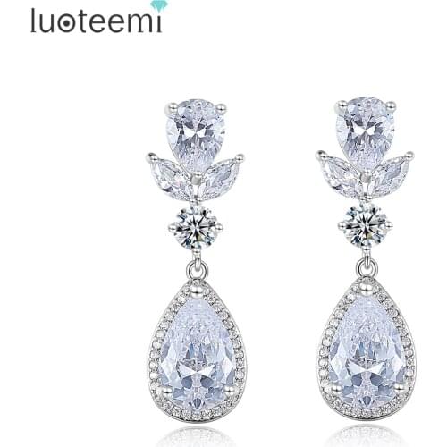 LOUTEEMI Clear White AAA High Quality Cubic Zircon Drop Earrings for Women Wedding Engagment Earring Lily Cute Flower Jewelry