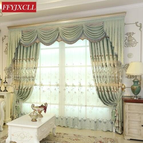 Chenille Jacquard European Embroidered Curtains Tulle Window For living Room Bedroom Curtains Drapes Flower Pattern