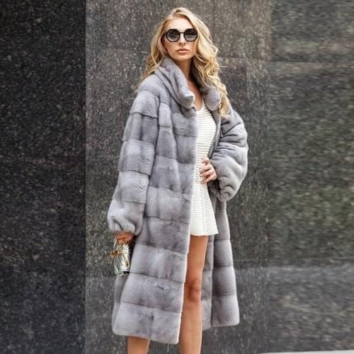 Winter Fashion Real Mink Fur Coat Outwear Women Casual Silver Color Full Pelt Genuine Mink Fur Coats Luxury Woman Fur Overcoats