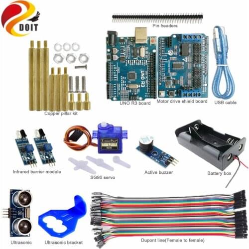 1set Obstacle Avoidance for Arduino Robot Tank Car with UNO R3 Board+Motor Drive Board+IR Barrier Module+Ultrasonic Sensor