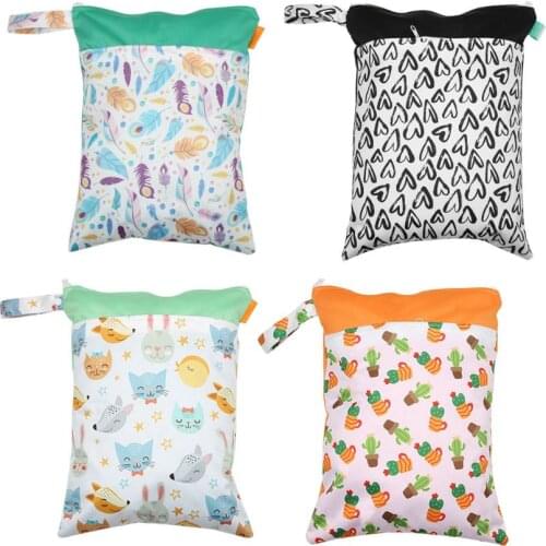 1PC Reusable Waterproof Fashion Prints Wet Dry Diaper Bag Double Pocket Cloth Handle Wetbags 30*40CM Maternity bolsa